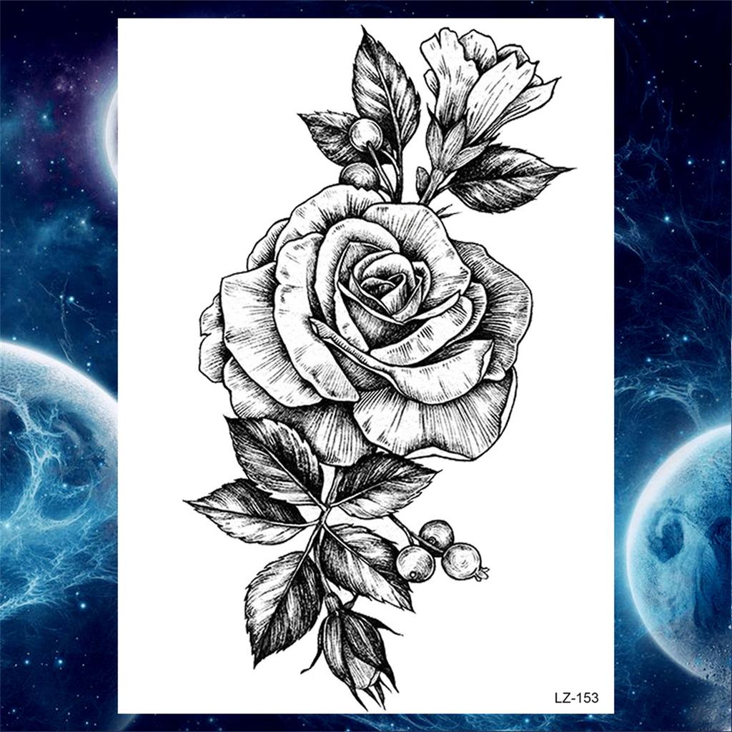 Flower Peony Temporary Tattoos For Women Girls Flora Snake Tattoo Sticker Black Lavender Sexy Fake Large Tatoos Sweatpea Dahlia