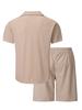 2025 Summer Jacquard Solid Color Suit Short-sleeved Men's Vacation Casual Style Shirt and Shorts Two-piece Set