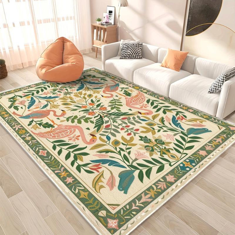 Alfombras Alfombra con Estampado de Flora y Fauna Estilo Pastoral Americano para Decoración de Sala de Estar Dormitorio Hogar Alfombras Antideslizantes de Área Grande Felpudo