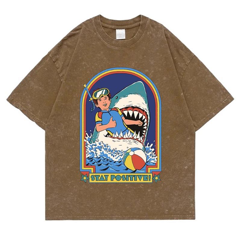 Stay Positive Printing Washed Retro Snow Womens T-Shirt Cotton Loose Tees Cotton Oversize Streetwear Breathable Tshirt Couple