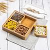 Wooden Bamboo Partition Tray With Cover Nuts Dried Fruit Candy Holder Party Indoor Outdoor Appetizer Food Serving Plate Supply