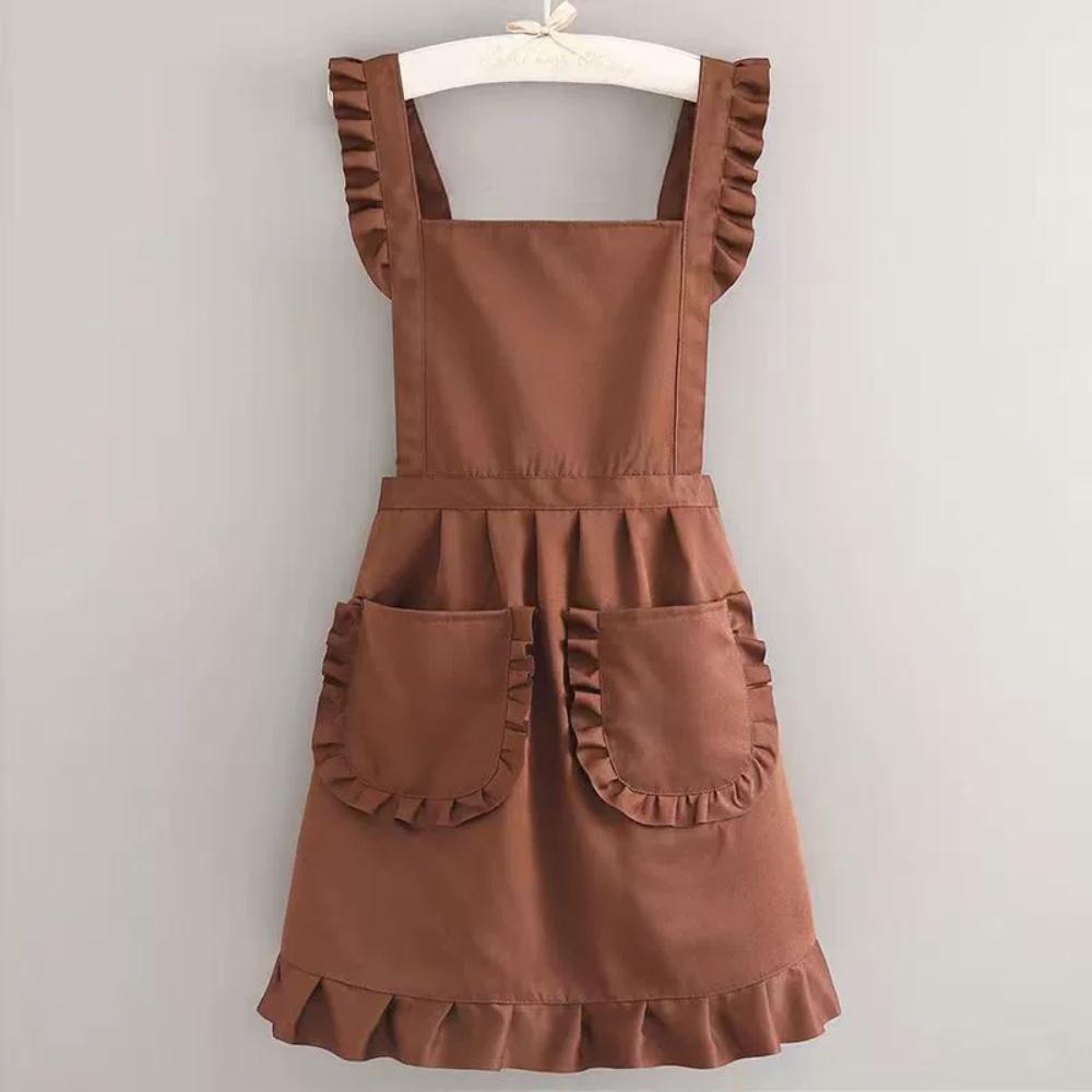 1pc Elegant Apron for Women Cute LaceTrimmed Kitchen Bib with Front Pocket, Polyester Cooking Cleaning Apron, for Home, Cafe,Gardening or Cookin