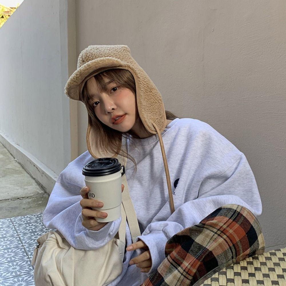 Keep Warm Ear Protective Hat Solid Color Women Plush Hat Sweet Baseball Cap Student