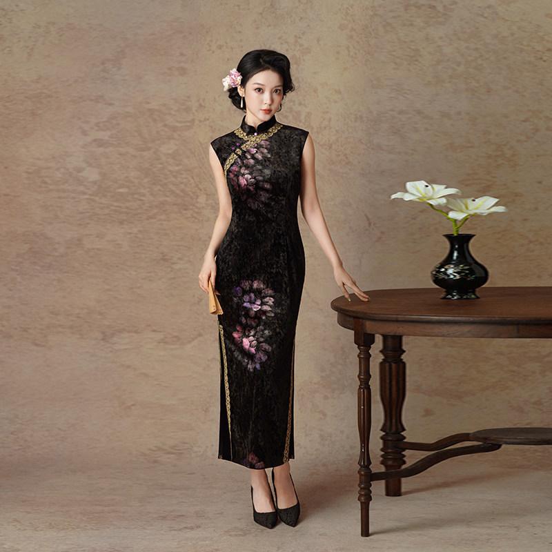 Velvet sleeveless national style new Chinese style Suzhou autumn cheongsam improved young 1011 new women's high-end feeling spring and autumn