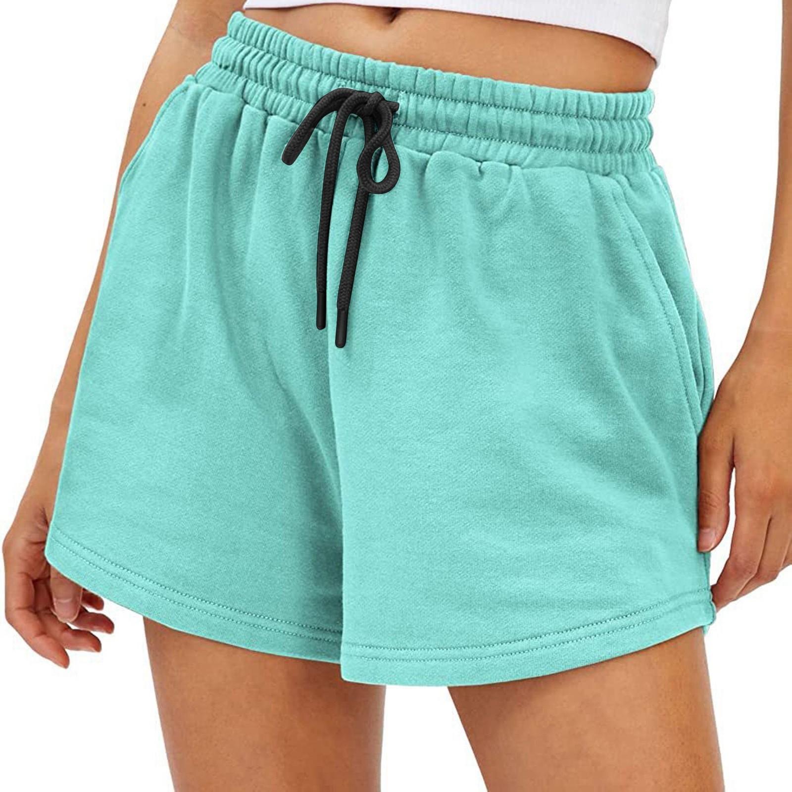 

Женские повседневные свободные пляжные брюки, однотонные шорты с рюшами и карманами XXL циан