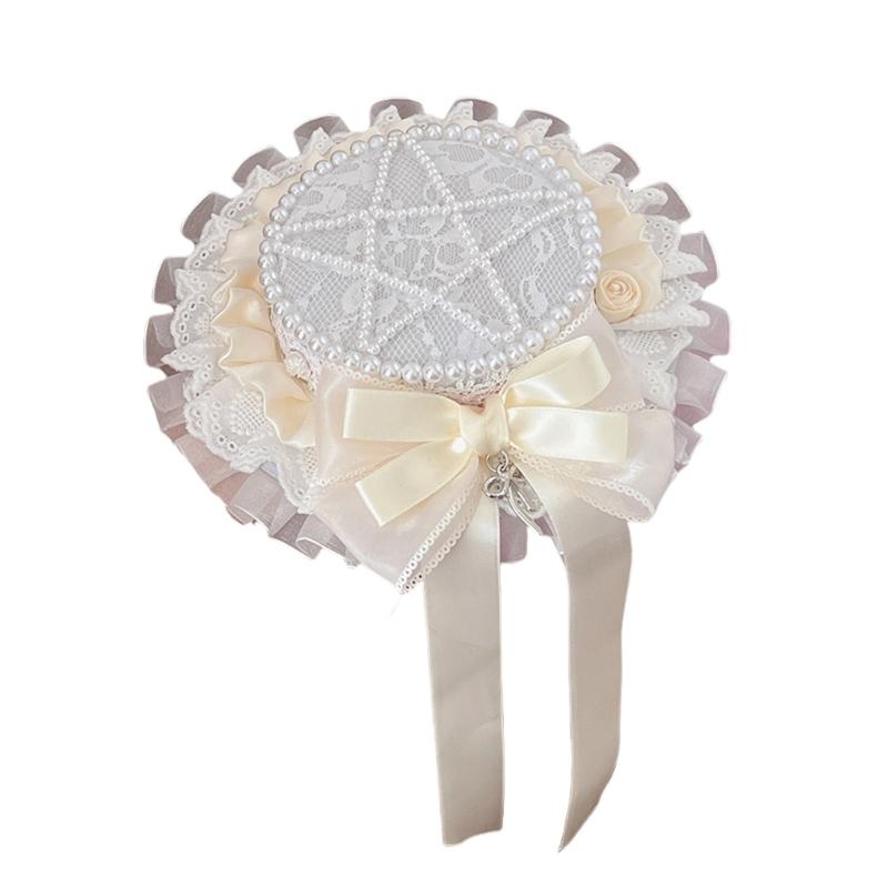 

Elegant Pearls Lace Lolita Small Hat Hair Accessory Portable Decoration for Themed Gatherings and Performances 1
