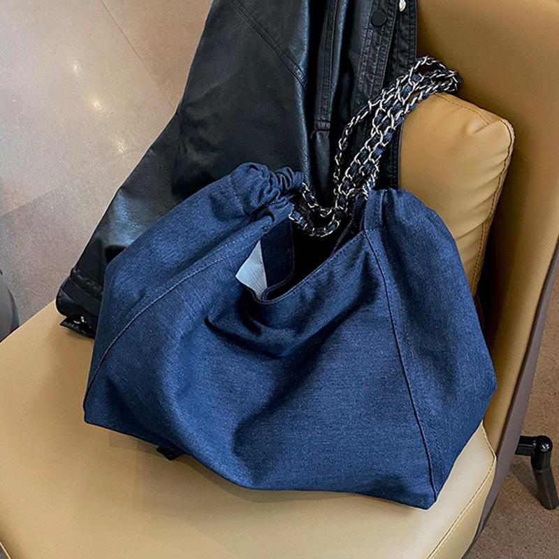 Chic Large-Capacity Denim Tote for Women - 2026 Artistic Versatile Casual Shoulder Bag for School and More