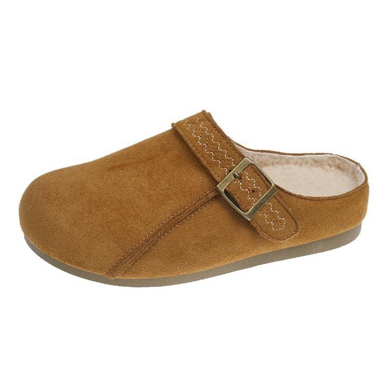 Mao Mao Baotou cotton slippers women wear in autumn and winter, new thick-soled velvet retro one-pedal and half slippers