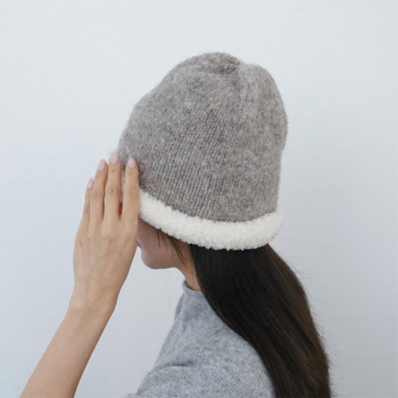 Women s FW Fur Trimming Beanie Dumble Hat C8666_Gray