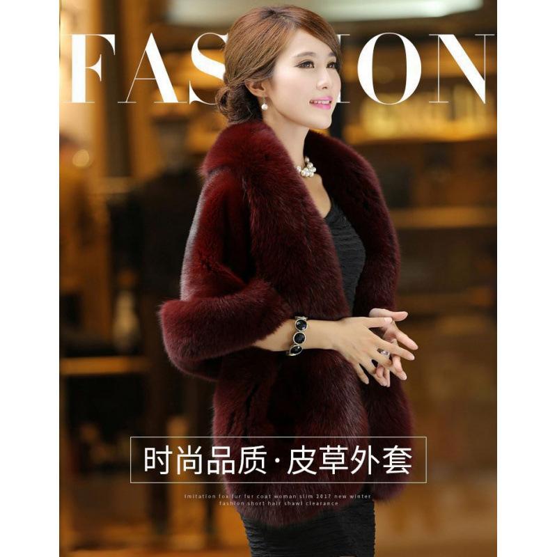 Make imitation leather coat women's long imitation mink hair new imitation fox fur collar shawl