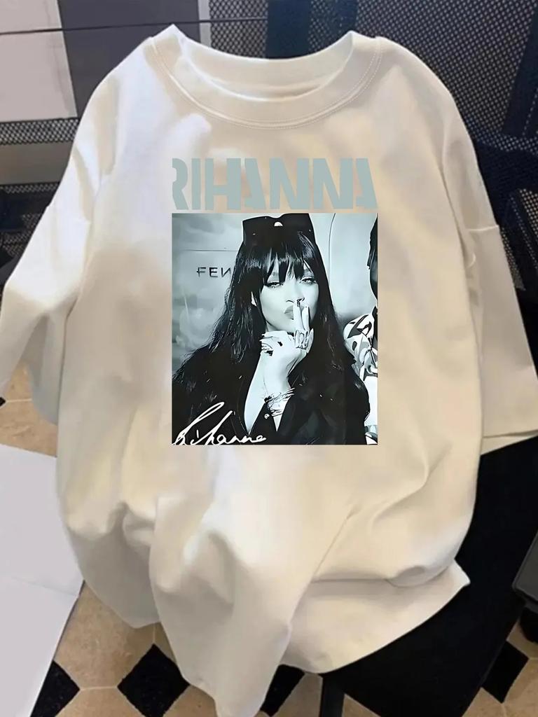 2026 Summer Fashion Vintage Rihanna Pattern T-shirt, Unisex Short Sleeved Rihanna Shirt, Rihanna Casual Wear, Classic Round Neck