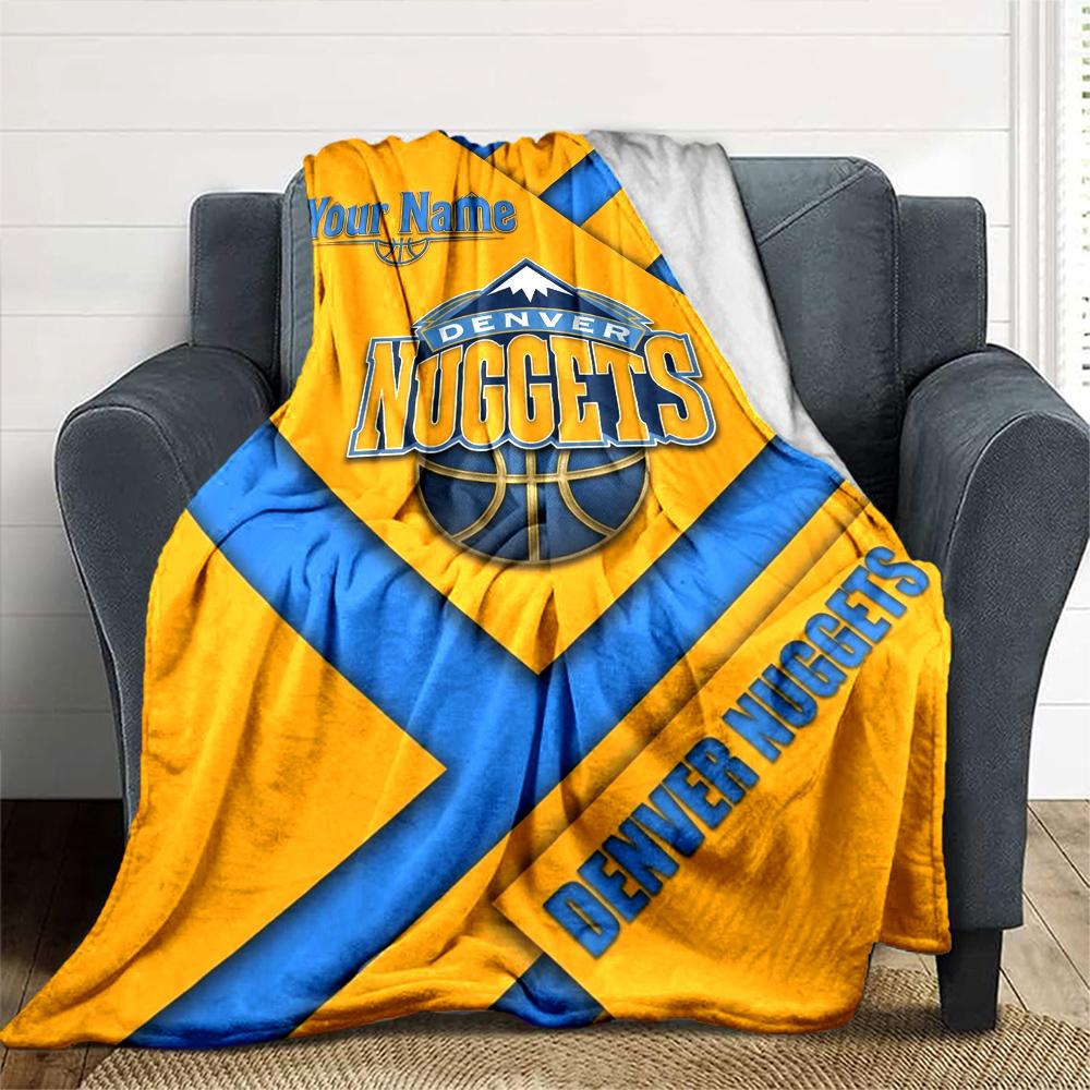 Name Custom Denver Nuggets Print Flannel Blanket High Quality Warm Comfortable Cover for All Seasons Perfect for Gifts Home Decor