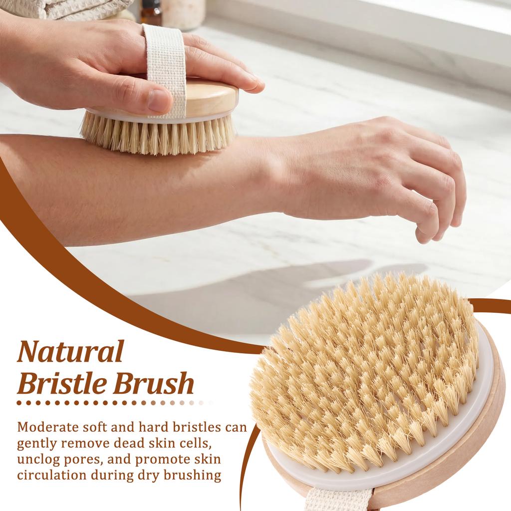 Handheld Bathroom Shower Brush Dry Brushing Body Brush for The Back Dry Body Exfoliating Brush Back Bath Massage Cellulite Brush