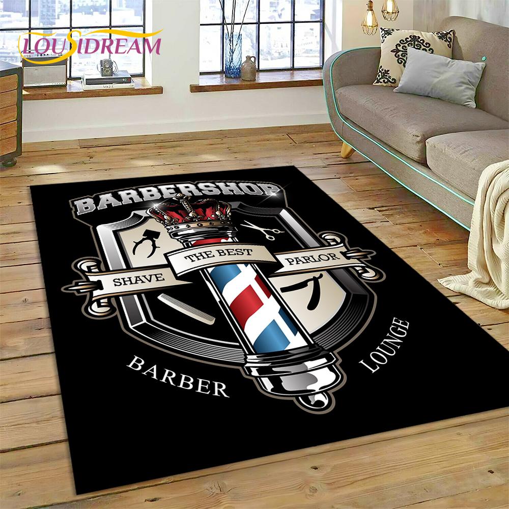 Fashion Barber Shop Logo Skull Vintage Rug Carpet for Living Room Bedroom Decor,Floor Mat Non-slip Decoration for Sofa Doormat