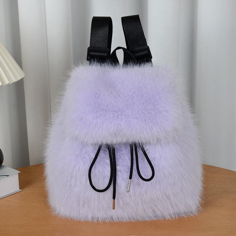 

Маленький рюкзак для женщин 2025 Осень и Зима Плюшевый рюкзак Женский Премиум Имитация Лисьего Меха Рюкзак фиолетовый