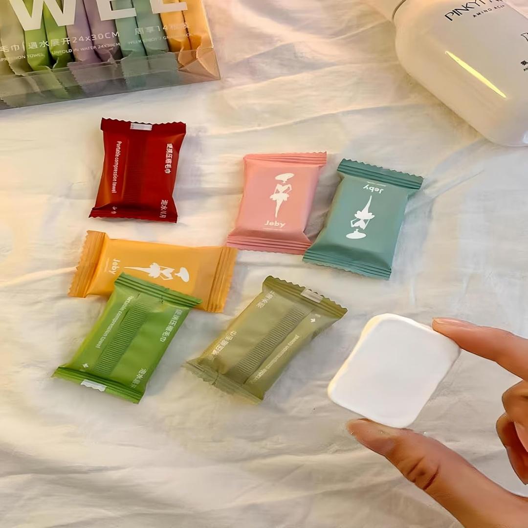 Portable Compressed Cotton Towels - Disposable Individually Wrapped Face Cloths, Ideal for Travel, Camping & Hotel