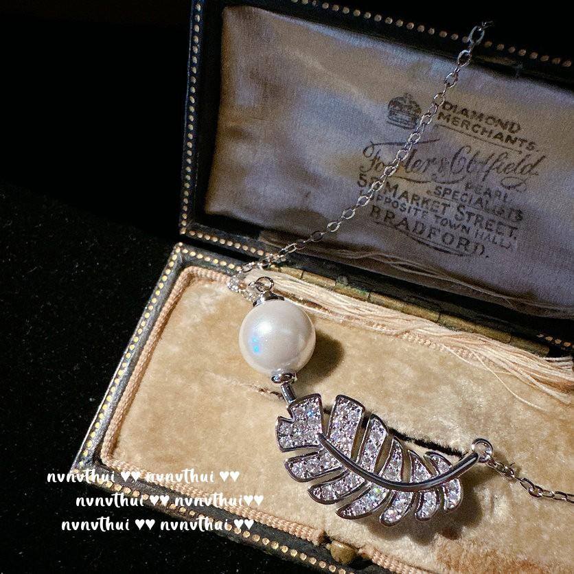 Mermaid Tears, Feather Gem Pearl Necklace, Tahiti, Lady Grey Bead Earrings, Feather Zircon Ring