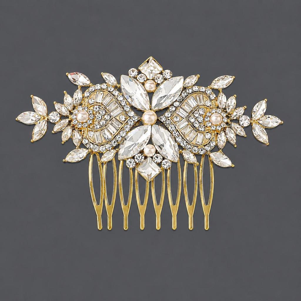 Pettine da Sposa Vintage con Perle e Strass - Elegante Accessorio per Matrimonio e Fotografia