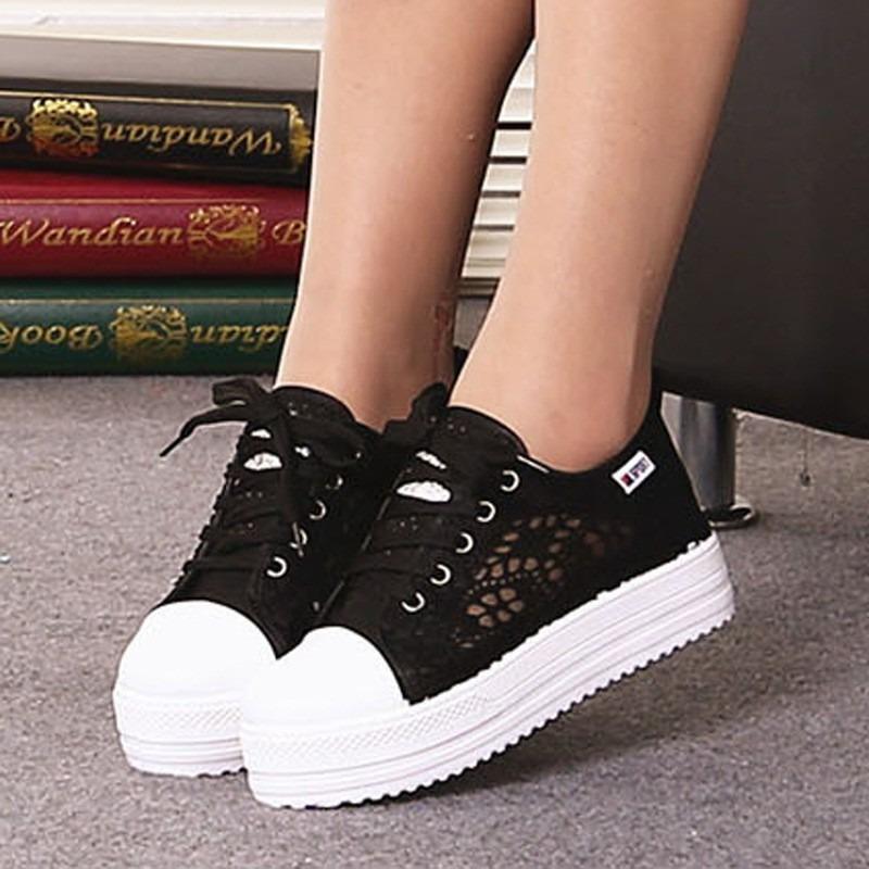 Spring trendy women's casual canvas shoes breathable mesh shoes platform canvas height-increasing casual shoes