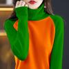 Autumn Women's Knitted Sweater Thin Long Sleeve Turtleneck Loose Knitted Bottom Shirt  Pullover Color-blocked Knit Top