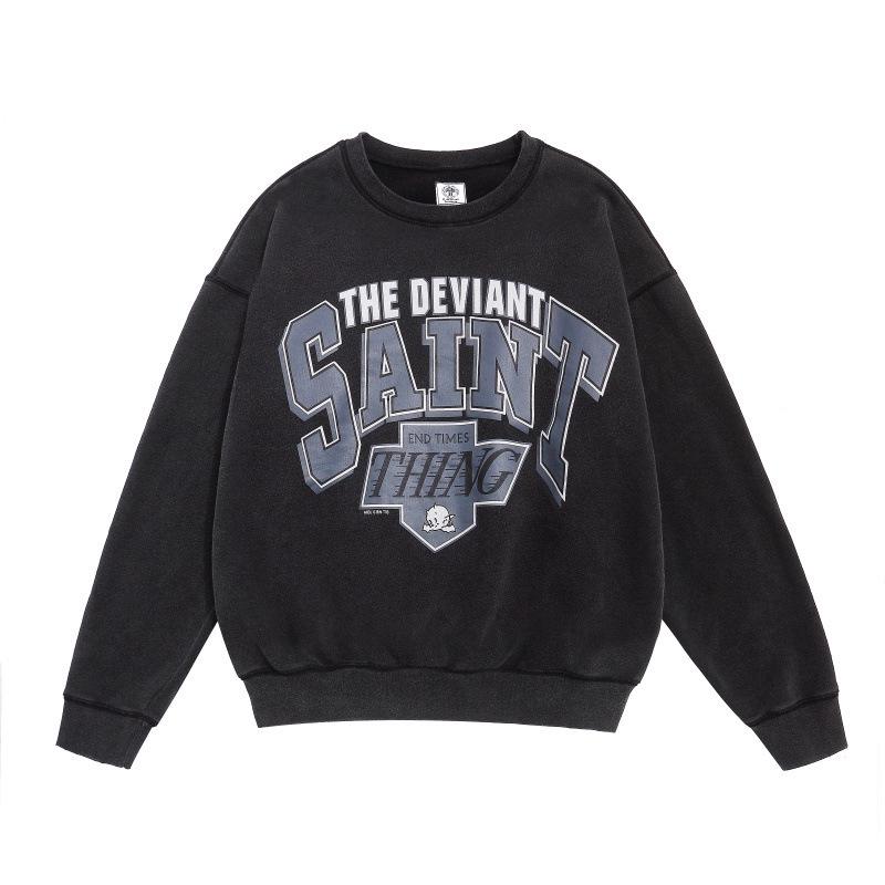 SAINT Retro Distressed Fleece Pullover Sweatshirt
