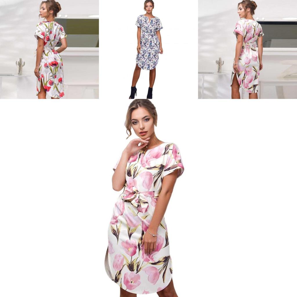 Elegant Women Short Sleeve Boho Style Midi Beach Dress With Vibrant Floral Prints