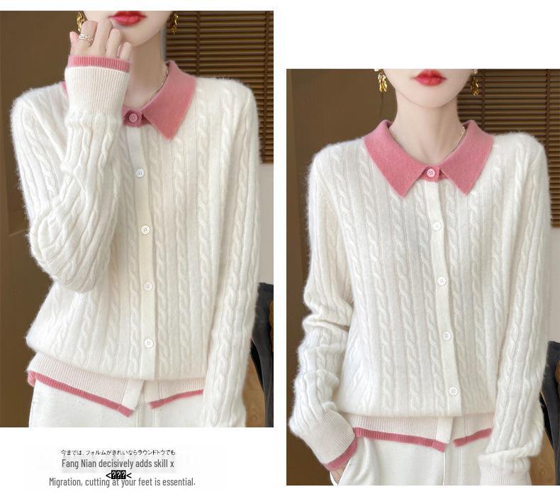 Women's Autumn Knitted Wool Cardigan with Doll Collar – High-End Fashion Sweater Coat