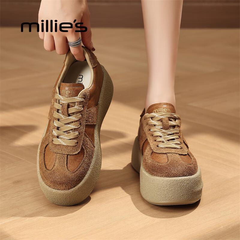 Millies Women s Retro Platform Leather German Trainer Shoes 36