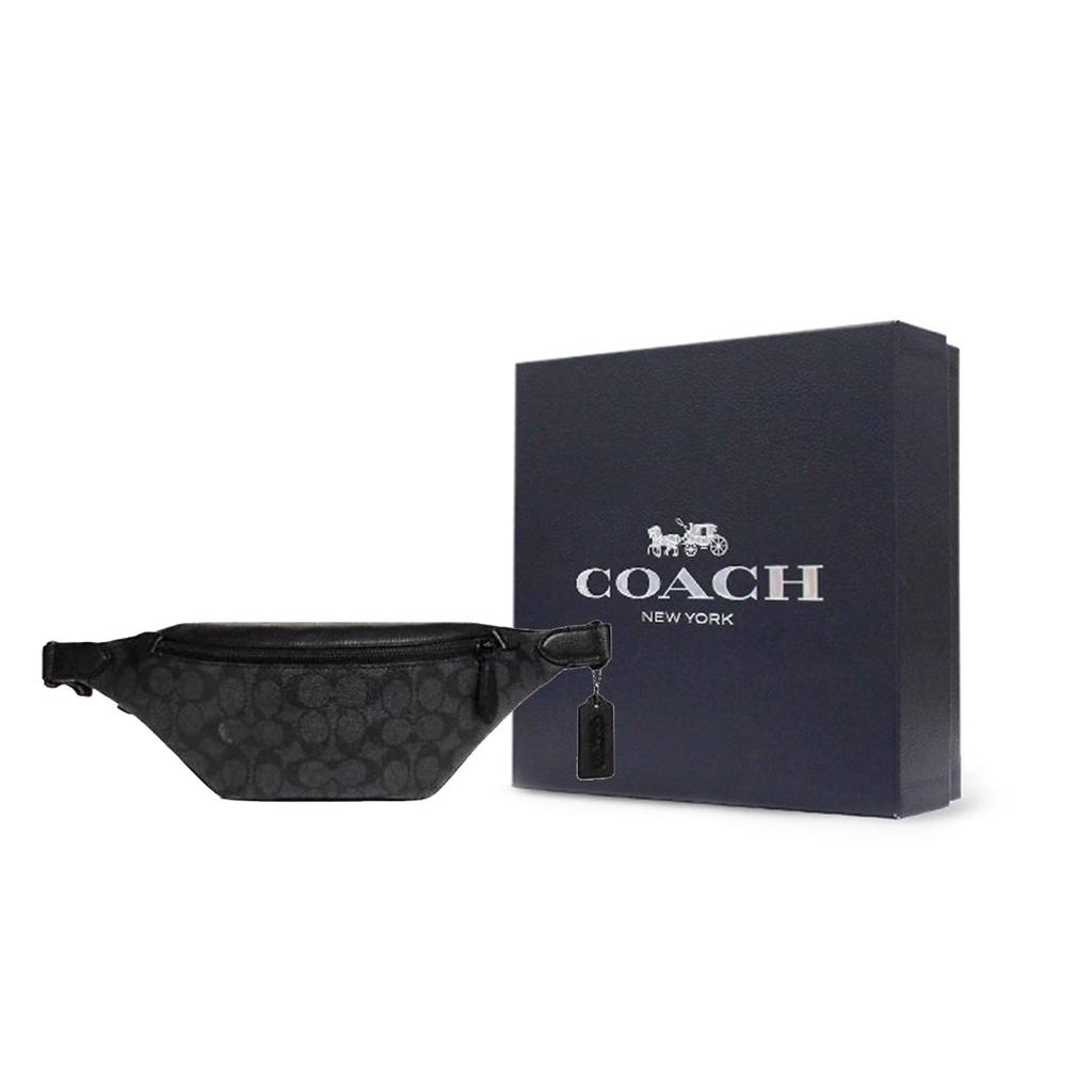 Coach Charter 32 Classic Monogram Zipper Adjustable Shoulder Strap Canvas And Leather Crossbody Chest Waist Bag Large Men Bags Black C7700-CHR