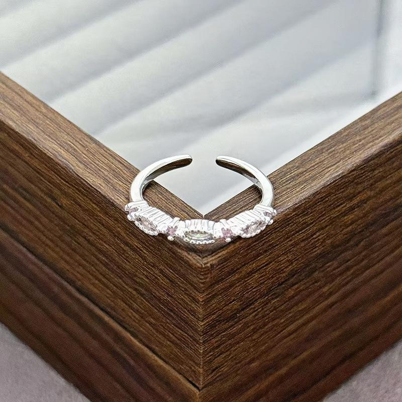 Light Luxury Sweet Cool Pink Cute Full Diamond Zir*****Pening Adjustable Ring Niche Design High-End Ring Woman