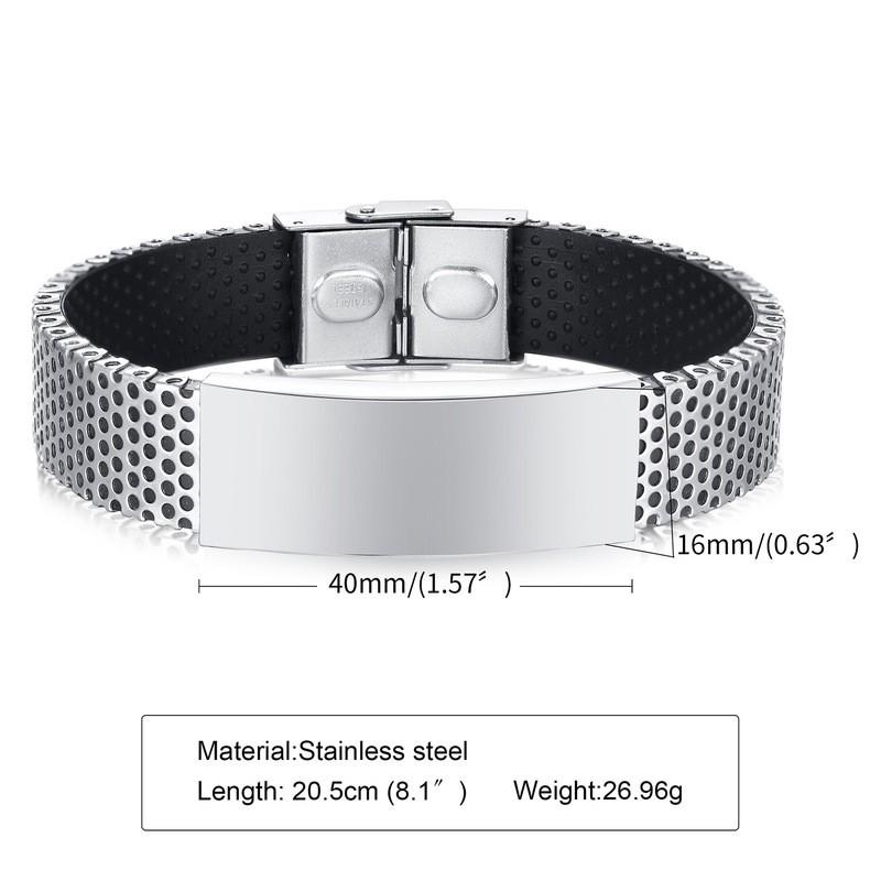 Stainless Steel Engraved Medical Alert Bracelet With Magnetic Clasp Geometric Design Mens Titanium Wristband Cycling Stainless Steel Plain/Blank
