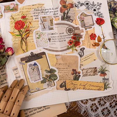 46 Adet/kutu Vintage Botanik Çıkartmalar Estetik Çiçekler El Hesabı Diy