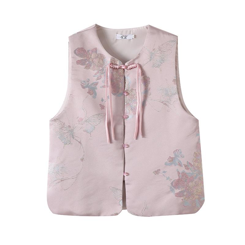 Vintage Buckle Temperament Year Women Festive Top Vest Vest