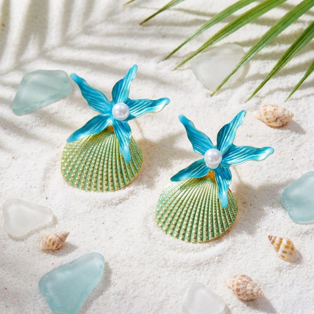 Mermaidcore Ocean Starfish Drop Earrings for Women Colorful Statement Coastal Dangle Tropical Beach Vacation Party Jewelry