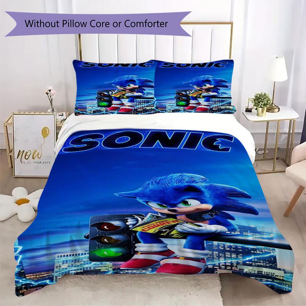 Sonic Cartoon Prints bedding, duvet cover and pillowcases, birthday gift (1 duvet cover + 2 pillowcases, pillow insert not included)JM012
