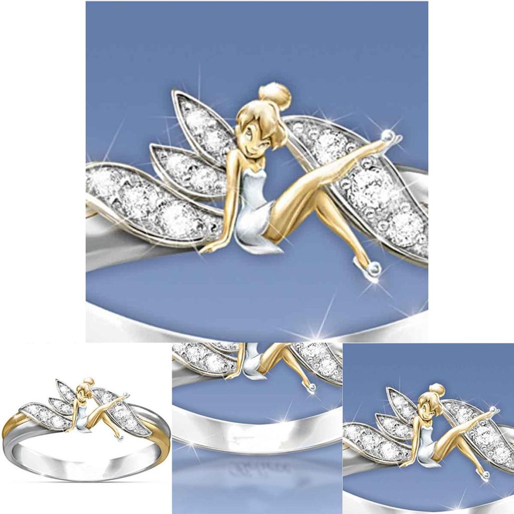 Exquisite Fantasy Flower Fairy Elf Cubic White Gold Plating Two-toned Wedding Ring Jewelry For Women