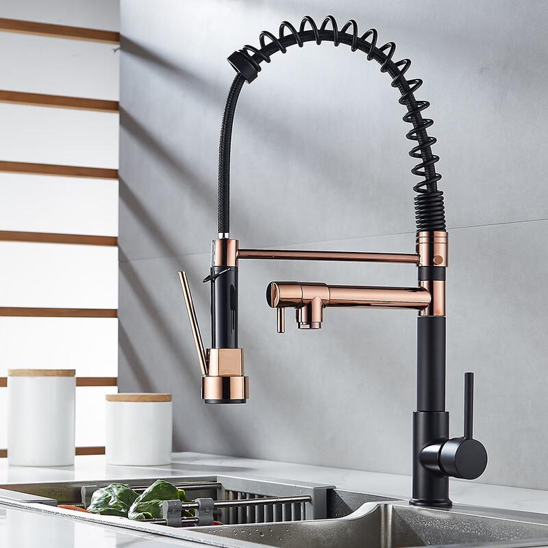 Black & Rose Gold Dual Function Spring Kitchen Faucet