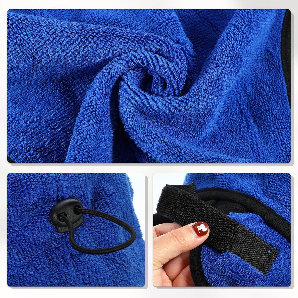VOCOSTE Pet Dog Bath Pet Coat for and the Large Bathrobe, Towel, Absorbent, Quick-Drying, Adjustable, Bathing, Swimming, Rain, Beach, Blue,