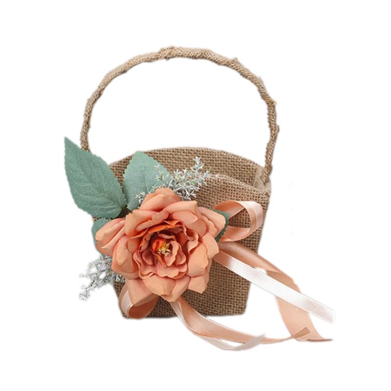 Handlicher Aufbewahrungskorb Leinen Blumenkorb mit Griffen Handgeflochtene Körbe Vielseitige Dekorationen Handgemachtes Geschenk