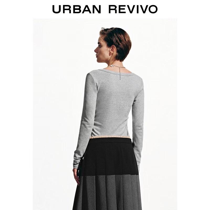 UR2026 Women's V-Neck Pleated Slim Long-Sleeve T-Shirt