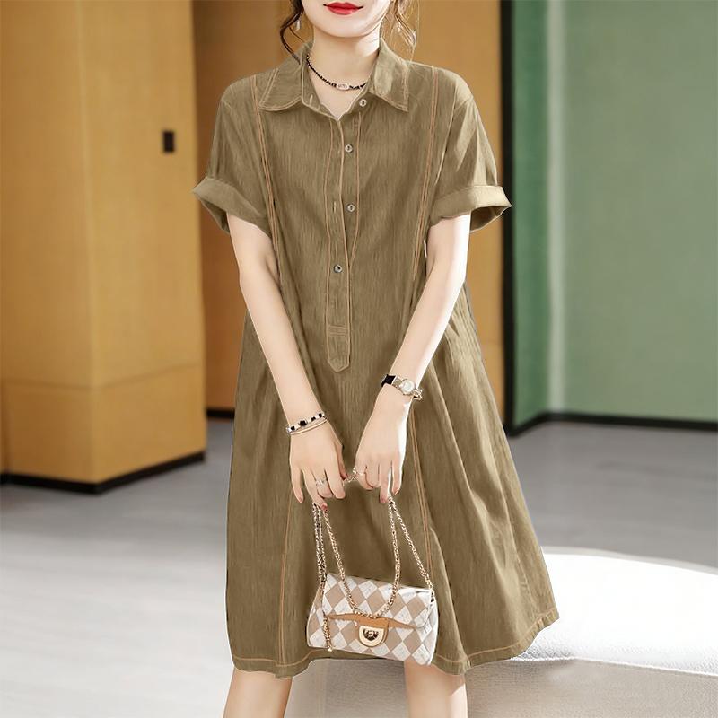 ZANZEA Women Casual Turn Down Collar Solid Color Half Sleeve Loose Shirt Dress