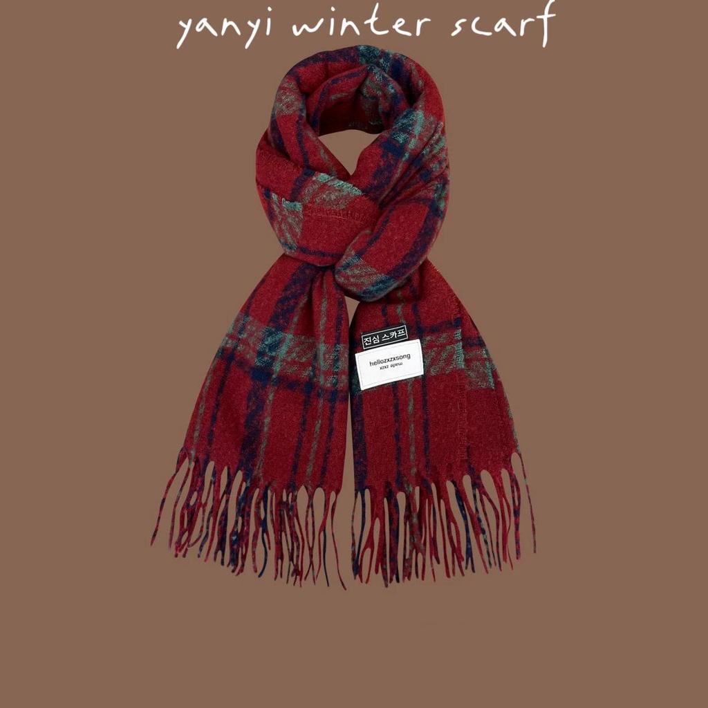 Women's Autumn & Winter Plaid Scarf: Thick Imitation Cashmere Shawl, Solid Color Neck Warmer for Students