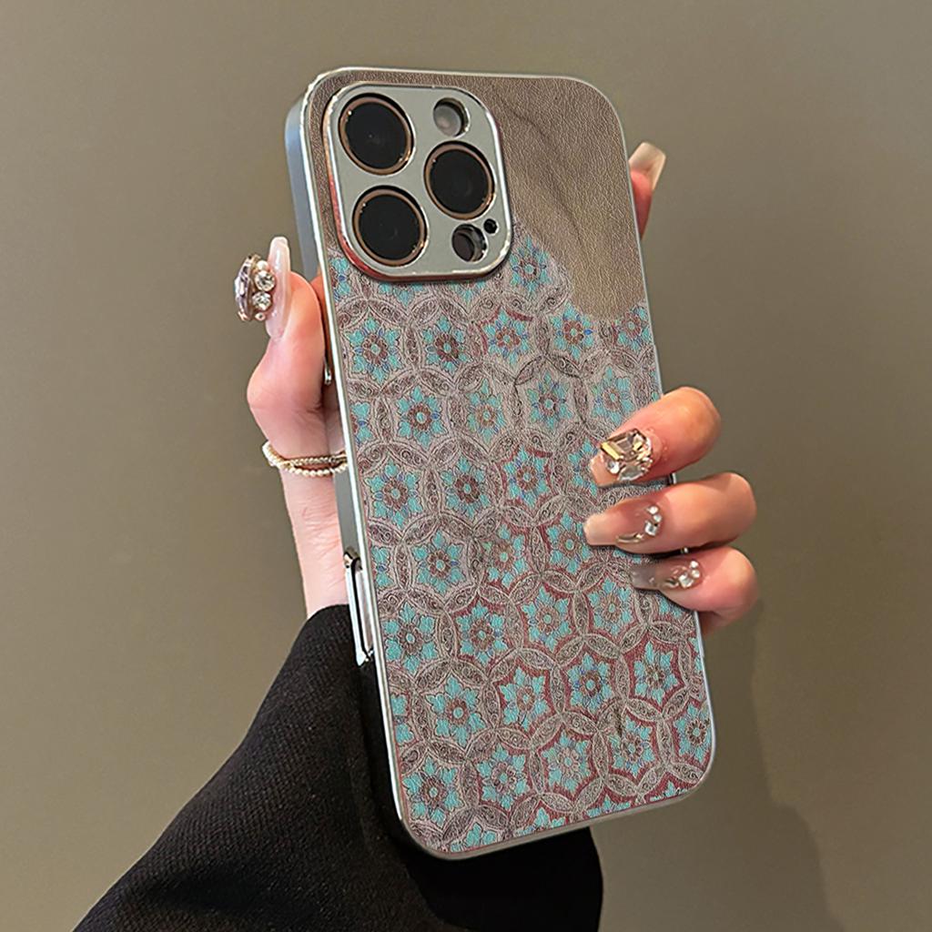 Retro Pattern Is Suitable for Apple 16promax Aesthetic Temperament, Fashionable Female Mobile Phone Case iPhone15 Electroplating