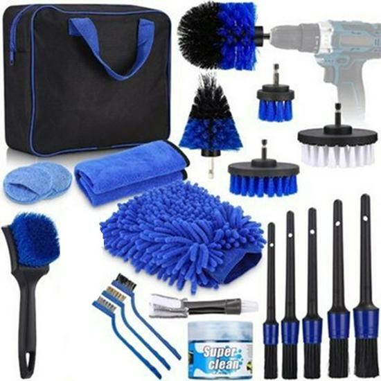 Kit de nettoyage professionnel pour voiture 22 pièces: Brosses pour Roues, Climatisation et Intérieur pour une Décontamination Sûre