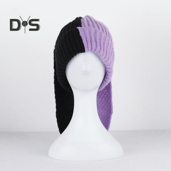 Cappello a Maglia Invernale Lungo con Decorazione Orecchie da Coniglio Colore a Contrasto Unisex Spesso Caldo Alta Elasticità Antivento Copricapo Cappello per Clima Freddo per Sci e