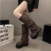 Fashion Vintage Platform Thick Bottom Woman Knight Boot Fashion Belt Buckle Ladies Autumn Winter Knee High Booties