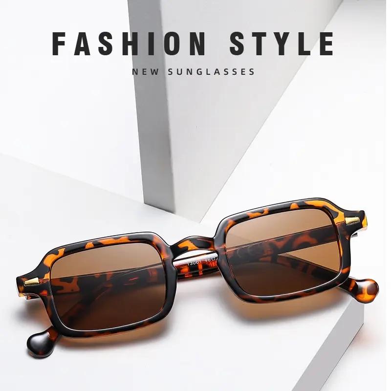 Fashion Square Sunglasses Women Retro Rivets Decoration Gradient Shades Uv400 Men Leopard Blue Sun Glasses