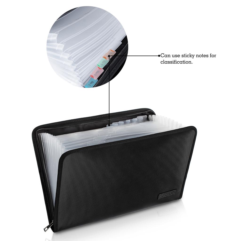 US Fireproof Zipper Wallet with 24 Transparent Fiberglass Pockets and Accordion Design for Filing