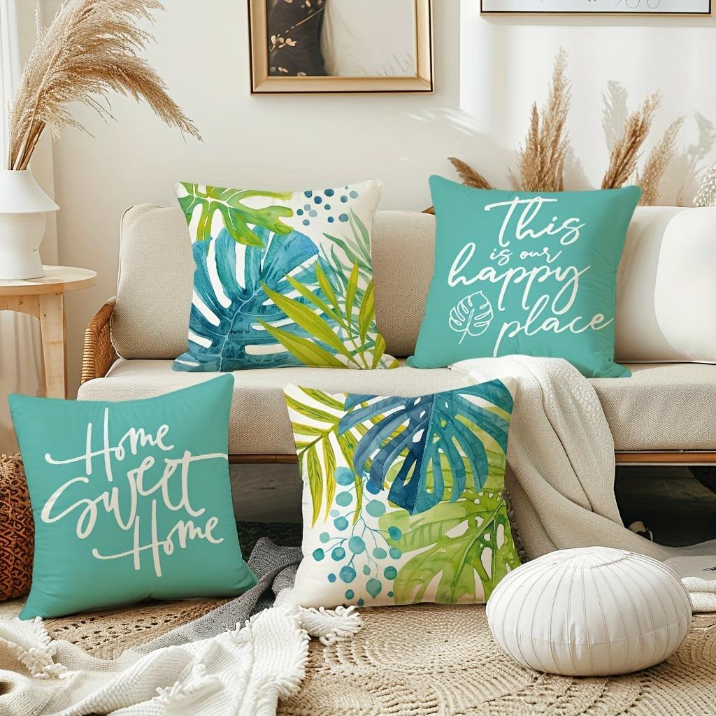 Tropical Plant Leaf Pattern Printed Pillowcase, SWEET HOME Design, Room Decoration Cushion Cover Living Room Sofa Cushion Cover
