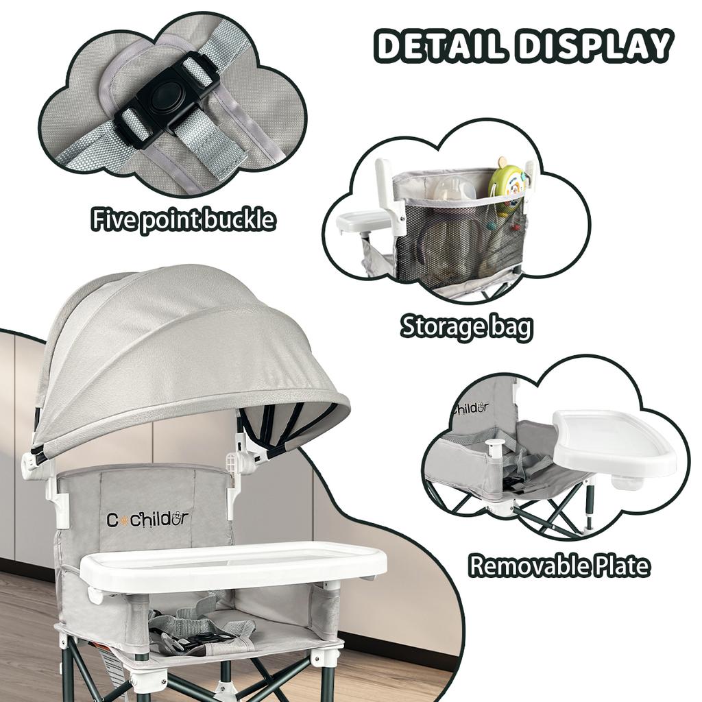 Baby feeding chair, foldable children's table and chair, which can be used to increase the seat height, portable outdoor camping